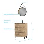 Meuble salle de bain 60x80 - Finition chene naturel + vasque + miroir barber - TIMBER 60 - Pack40