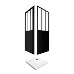 Pack complet Paroi porte de douche pivotante et paroi de retour type atelier et receveur blanc