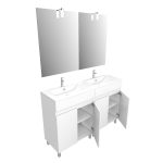 Ensemble Meuble de salle de bain blanc 120cm sur pied + vasque ceramique blanche + miroir led