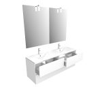Ensemble Meuble de salle de bain blanc 120cm suspendu 2  tiroirs + vasque ceramique blanche + miroir