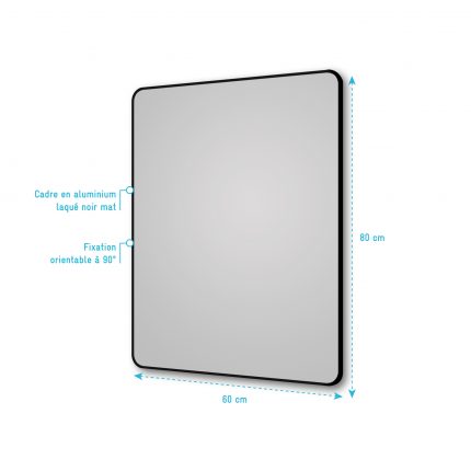 Miroir salle de bain rectangle 60x80cm - encadrement en aluminium - HOB 60