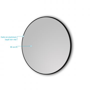 Miroir salle de bain circulaire 60cm de diametre - finition noir mat - RING DARK 60