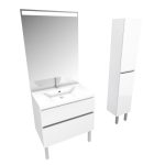 Ensemble de salle de bain 80 cm + vasque résine blanche + miroir LED + colonne de rangement