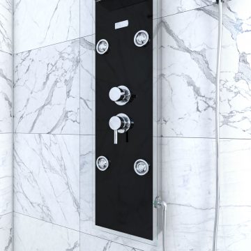 Colonne de douche a hyrdomassage - 22x125cm - en verre trempe + buses hydromassantes - EPSILON BLACK