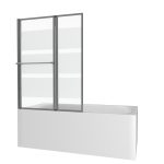 Pare baignoire relevable+volet 139x105-Profile aluminium chrome+verre transparent avec bande depolie