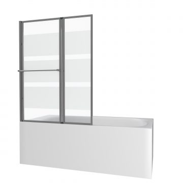Pare baignoire relevable+volet 139x105-Profile aluminium chrome+verre transparent avec bande depolie