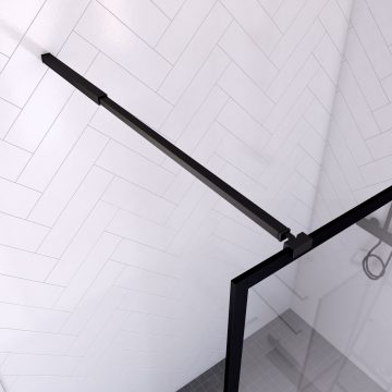 Paroi de douche a l'italienne 140x200 verre trempe 6mm -cadre + barre de fixation ajustable NOIR MAT