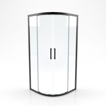 Paroi porte de douche quart de cercle  90- 90x90x200cm - PROFILE NOIR MAT - verre transparent 6mm