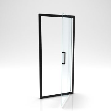 Paroi porte de douche a porte pivotante - dim: 80x200cm - PROFILE NOIR MAT - verre transparent 6mm