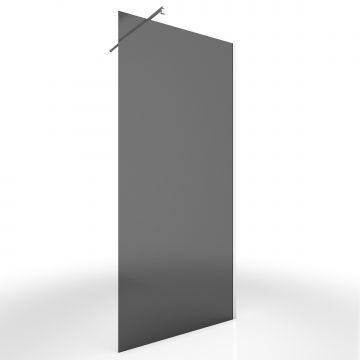 Pack paroi de douche a l'italienne 90x200cm fumee profile chrome + barre de fixation murale chrome