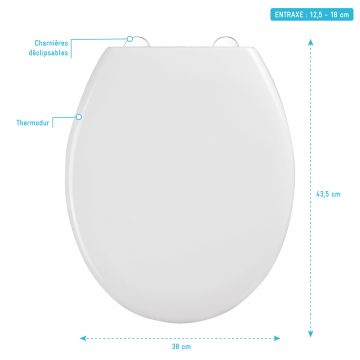Abattant pour WC blanc - Thermodur avec charnières en plastique déclipsable - SIMPLE WHITE
