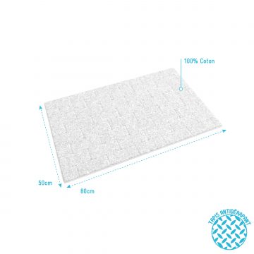 Tapis de bain 80x50cm Antidérapant et 100% Coton - METRO BLANC