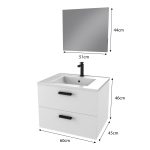 Meuble salle de bain 60 cm monte suspendu blanc H46xL60xP45cm - avec tiroirs - vasque et miroir