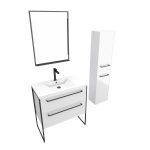 Pack meuble de salle de bain 80x50 cm Blanc - 2 tiroirs - vasque blanche - miroir - colonne suspendu