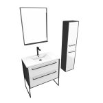 Ensemble de salle de bain blanc 80cm+ vasque résine blanche + tiroirs blanc mat + miroir + colonne