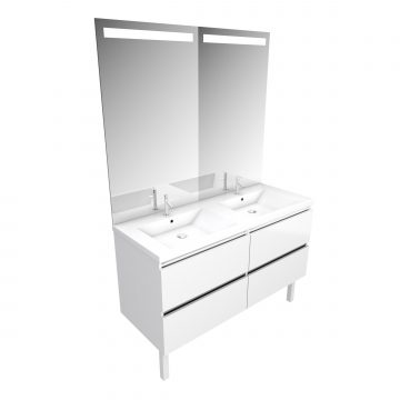 Meuble salle de bain 130 cm blanc - avec tiroirs - double vasque et miroir - MERELY WHITE 130