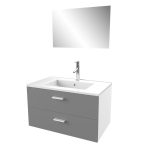 Meuble salle de bain 80 cm monte suspendu gris H46xL80xP45cm - avec tiroirs - vasque et miroir