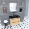 Meuble de salle de bain 80x50 cm + 2 tiroirs chêne naturel + vasque noir effet pierre + miroir led