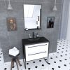 Pack Meuble de salle de bain 80x50cm - 2 tiroirs BLANC - vasque résine noire effet pierre - miroir