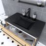 Meuble de salle de bain 80x50cm chêne brun - 2 tiroirs chêne brun- vasque résine noire effet pierre
