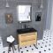 Meuble de salle de bain 80x50cm - 2 tiroirs chêne brun- vasque résine noire effet pierre - miroir
