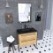 Meuble de salle de bain 80x50cm - tiroirs chêne brun - vasque résine noire effet pierre - miroir