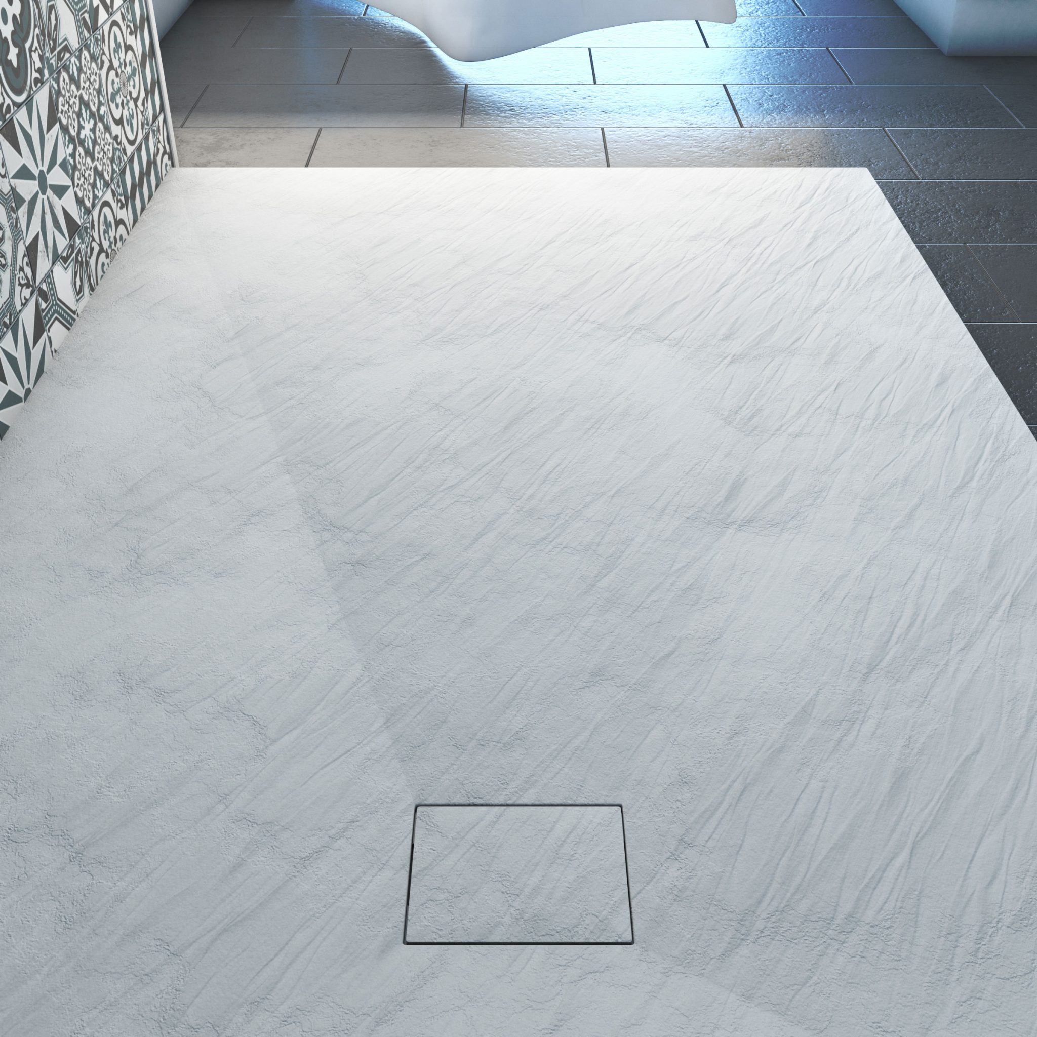 Receveur à Poser En SMC - Finition Ardoise Blanc Mat 80×80 Cm - ROCK 2 White 95327280