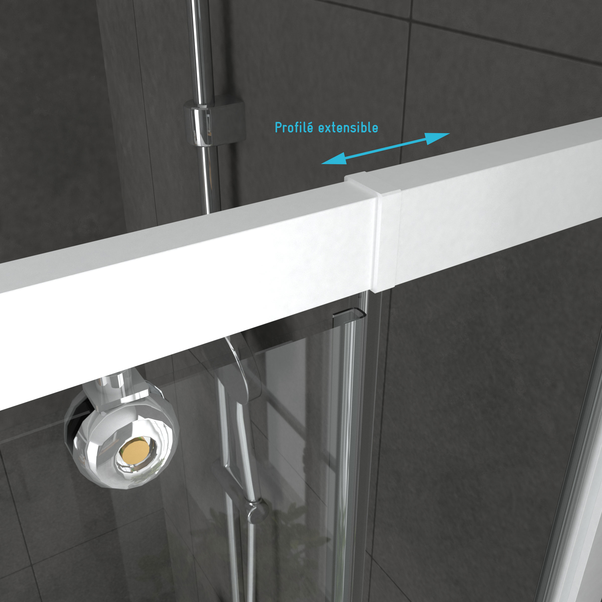 Porte de douche pivotante ajustable de 79 à 90cm en Aluminium Blanc et verre transparent WHITY