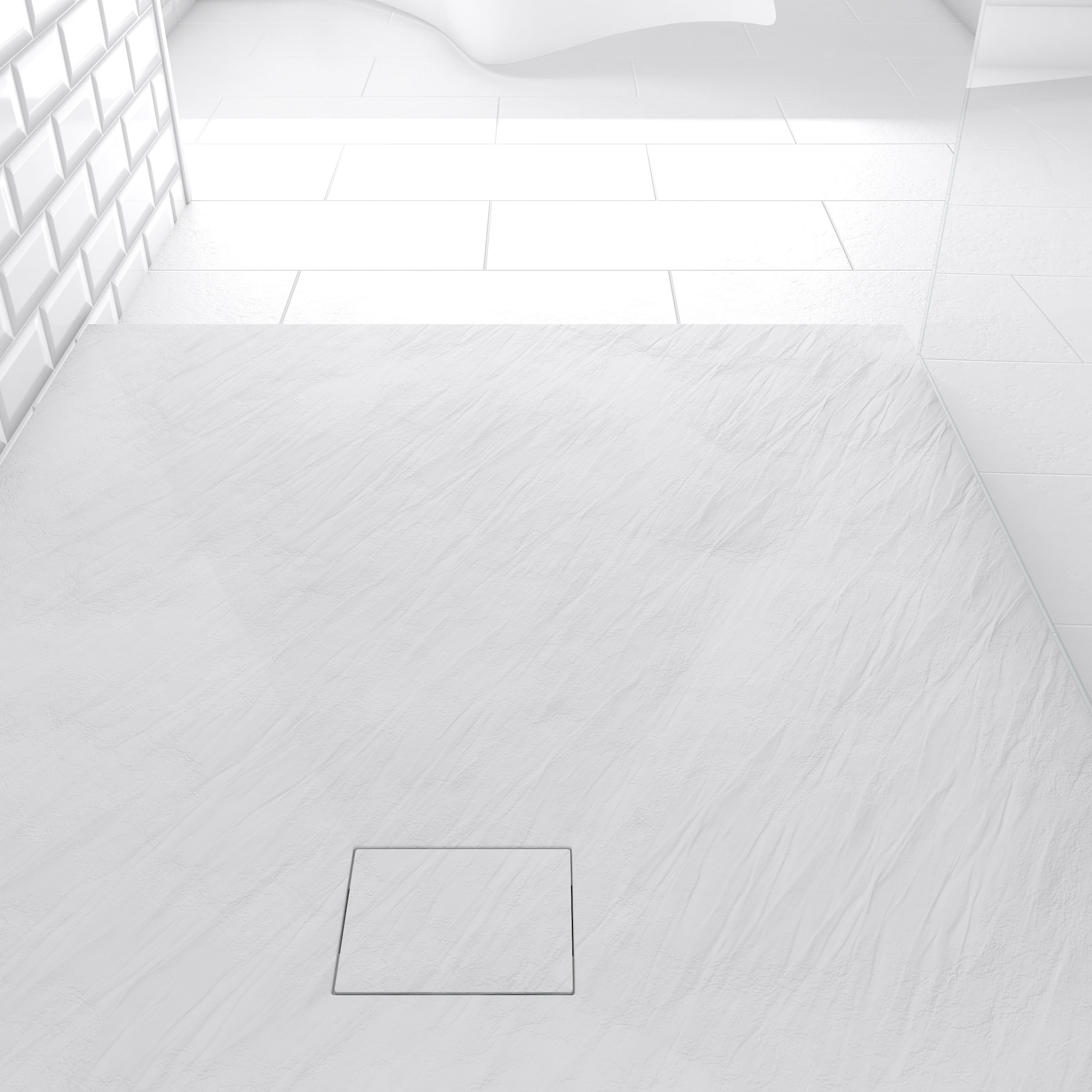 Receveur De Douche à Poser 80x120 Cm - Matériau Composite SMC, Finition Ardoise Blanc Mat - Pour Salle De Bain