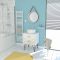 MEUBLE SALLE DE BAIN SCANDINAVE BLANC 60 CM SUR PIEDS AVEC TIROIR, VASQUE A POSER ET MIROIR ROND