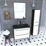 Pack meuble de salle de bain 80x50 cm - 2 tiroirs blanc - vasque noir - miroir - colonne suspendu