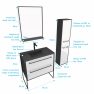 Pack meuble de salle de bain 80x50 cm - 2 tiroirs blanc - vasque noir - miroir - colonne suspendu