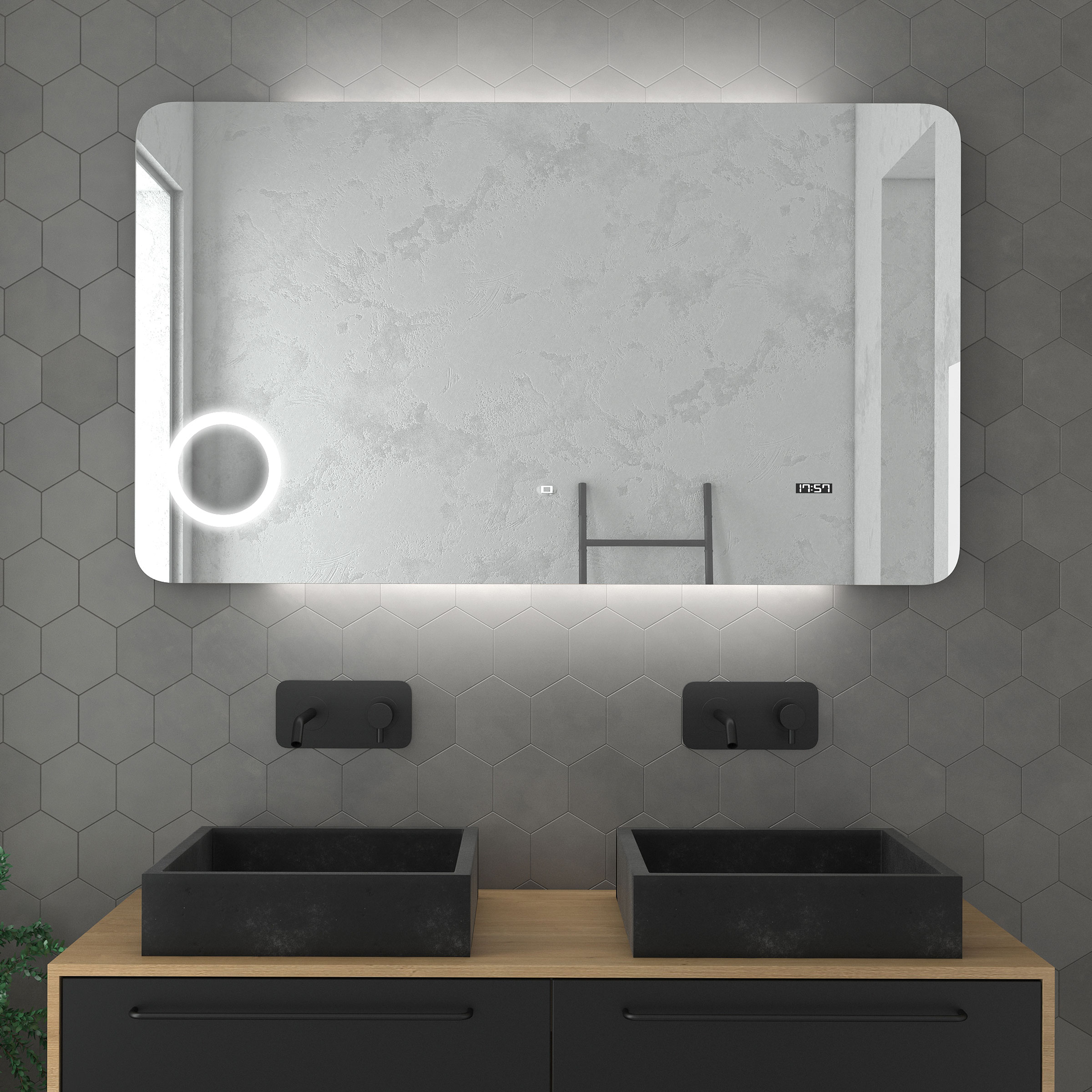 Miroir de Salle de Bain asymétrique (94x64cm) LED Lumineux Miroir avec  Éclairage (OBK221) Capteur d'Activation