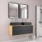Meuble de Salle de Bains 120 cm - 2 Vasques Rectangles - 2 Miroirs Led - Chene naturel et Noir Mat