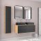 Meuble Salle de Bains 120cm_Vasques Rectangles_Miroirs Led et Colonne - Chêne naturel et Noir - UBY
