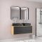 Meuble de Salle de Bains 120 cm - 2 Vasques Carrees - 2 miroirs Led - Chene naturel et Noir Mat