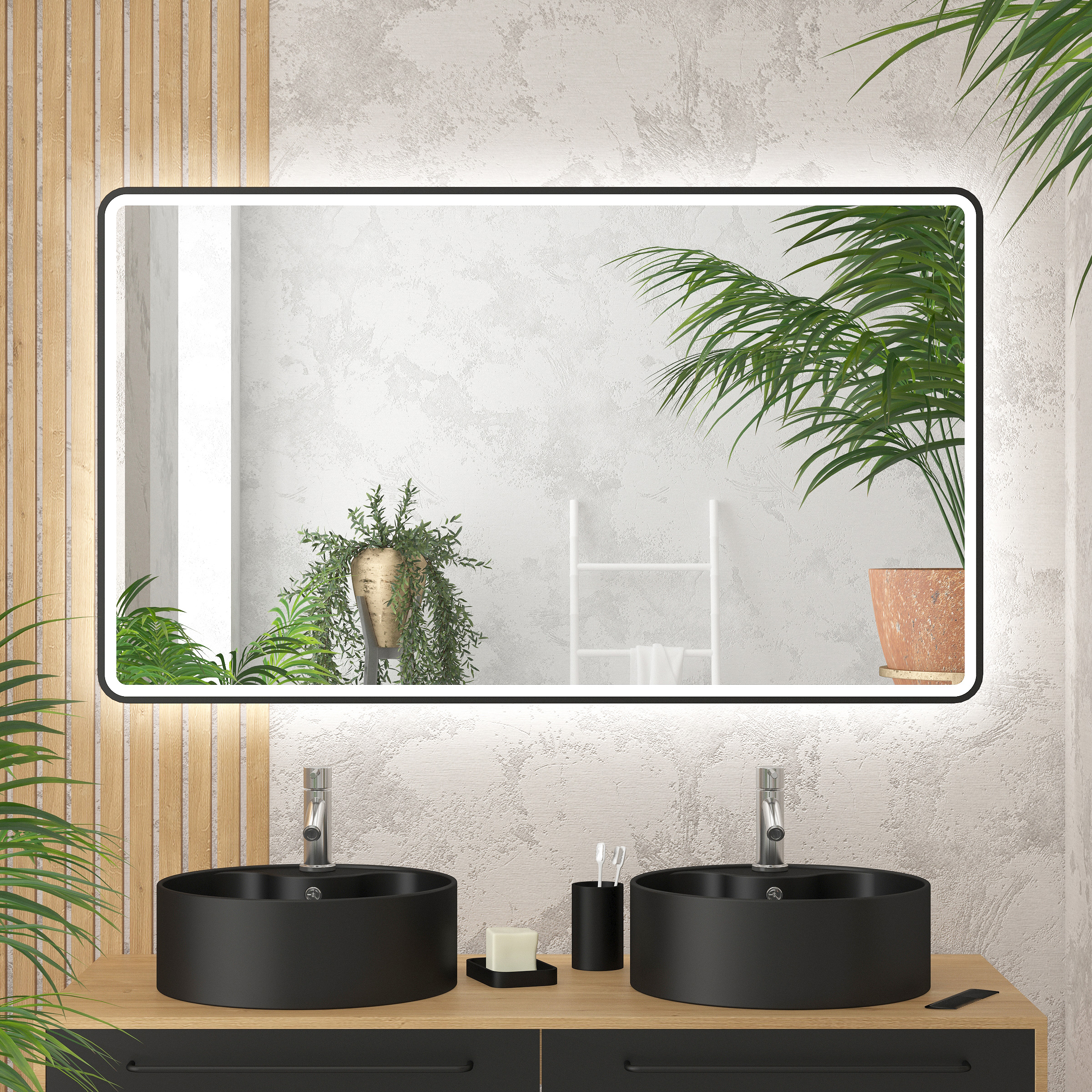 Miroir salle de bain avec eclairage LED et contour noir - 120x70cm - GO  BLACK LED - Aurlane