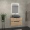 Meuble salle de bains 80 cm 2 tiroirs - Chêne et noir - Vasque rectangle - Miroir Led - OMEGA