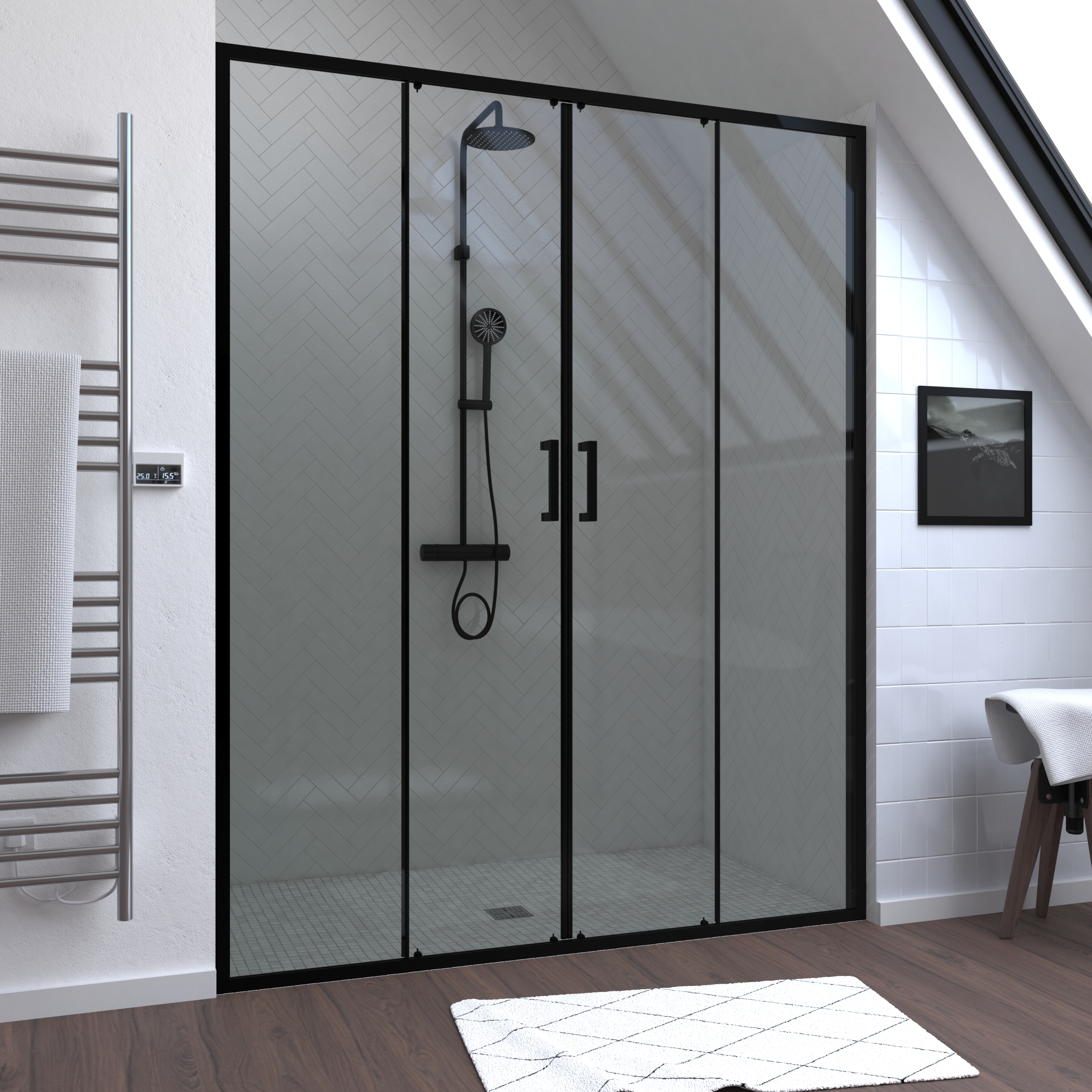 Paroi de douche 2 portes coulissantes 160x200 cm - Verre transparent -  Profilé Noir - CRUSH - Aurlane