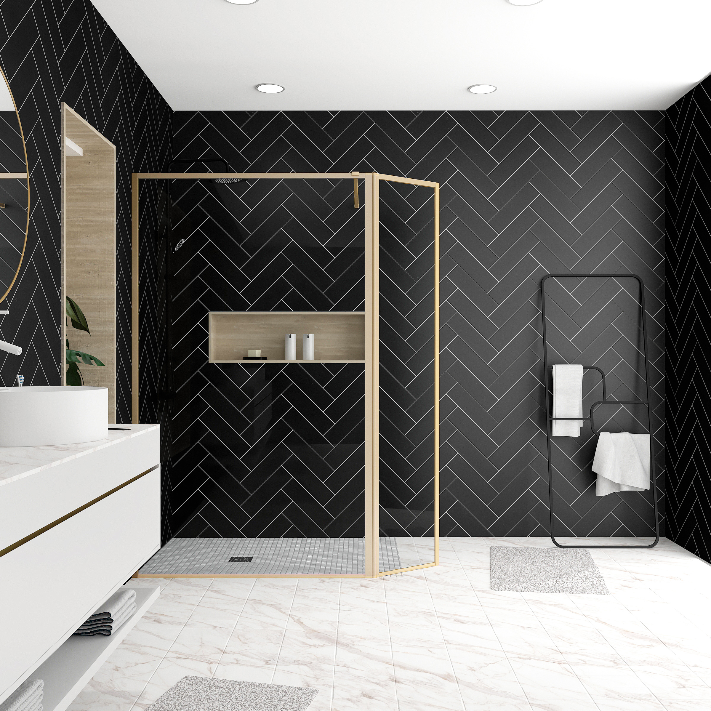 Paroi de Douche avec Volet Pivotant 120+40x200 cm Finition Or Doré