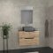 Meuble salle de bains 80 cm 2 tiroirs - Chêne et noir - Vasque carrée - Miroir 60x80 - OMEGA