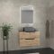 Meuble salle de bains 80 cm 2 tiroirs - Chêne et noir - Vasque carrée - Miroir Black Led - OMEGA