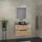 Meuble salle de bains 80 cm 2 tiroirs - Chêne et noir - Vasque ronde - Miroir 60x80 - OMEGA