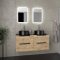 Meuble salle de bains 120cm Chene et noir, Vasques rondes Diam 41cm et Miroirs Led 40x60 - OMEGA