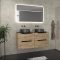 Meuble salle de bains 120cm Chene et noir, Vasques rondes  Diam 36cm et Miroir Led 120x70 - OMEGA