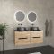 Meuble salle de bains 120cm Chene et noir, Vasques rondes Diam 36cm et Miroirs Led Diam 50cm - OMEGA