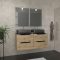 Meuble salle de bains 120cm Chêne et noir, Vasques rectangles & Miroirs avec appliques 55x75 - OMEGA