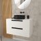 MMeuble salle de bains 80 cm Blanc Laque a suspendre - 2 tiroirs - Vasque Noire 36 cm