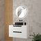 Meuble salle de bains 80cm Blanc Laque 2 tiroirs - Vasque Noire 36cm et Miroir Rond Black Led