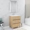 Pack Meuble Salle de Bains 60cm Chêne Clair 3 Tiroirs, Vasque, Miroir 60x80 à Leds intégrées - XENOS
